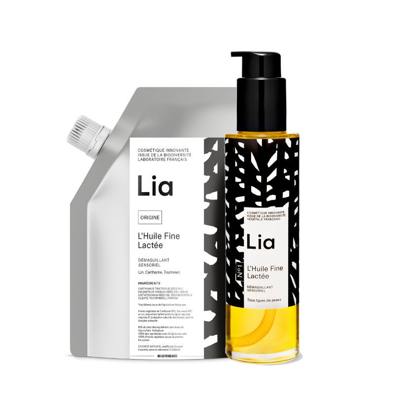 mock up flacon + recharge huile démaquillante visage fine lactée Laboratoire Lia