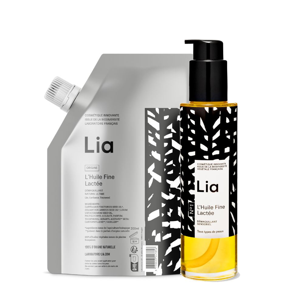 mock up flacon + recharge huile démaquillante visage fine lactée Laboratoire Lia