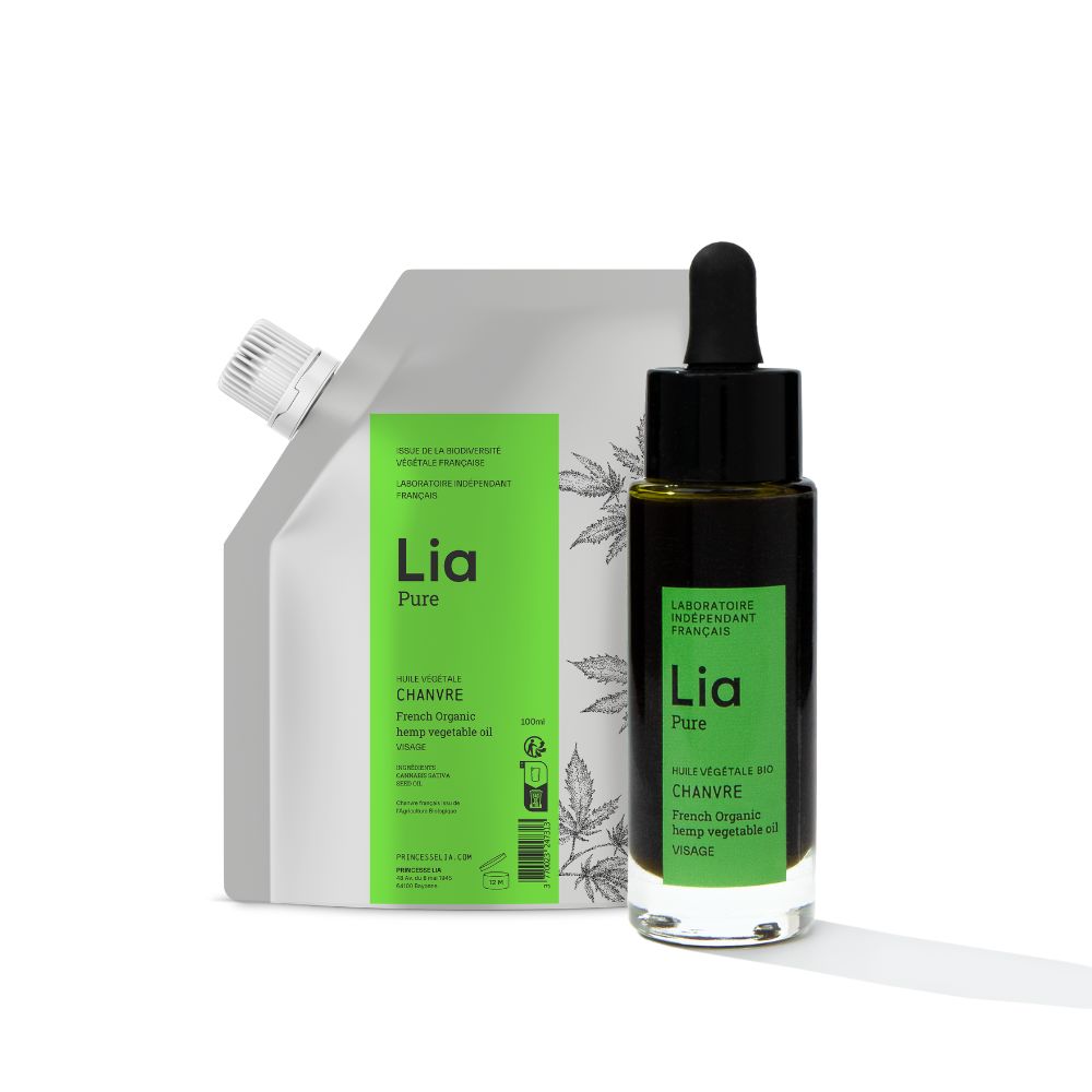 photo flacon 30ml et recharge 100ml huile de chanvre Lia cosmetiques