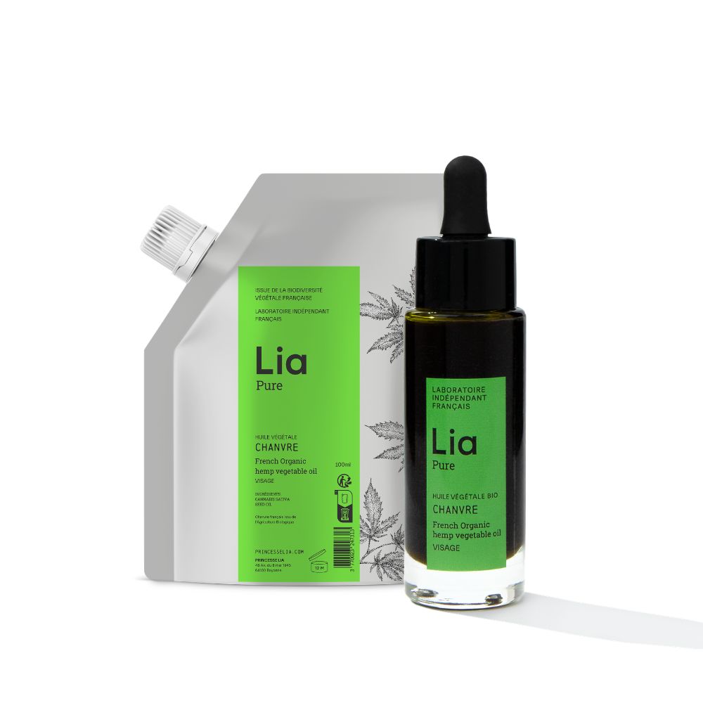 Photo huile de chanvre bio française avec sa recharge Laboratoire LIA