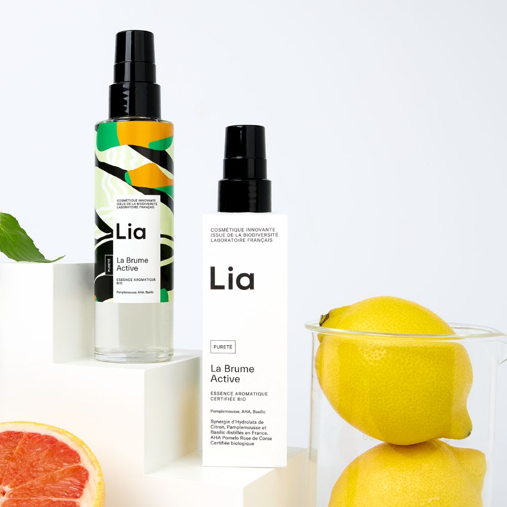 image de la brume pureté du laboratoire lia avec des citrons, pamplemousses et basilic