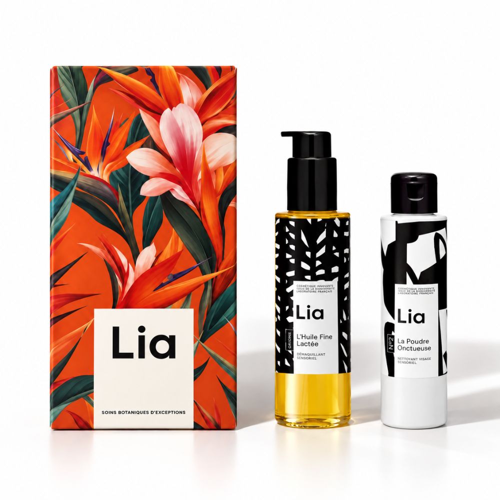 coffret double nettoyage avec huile démaquillante, poudre nettoyante et boite pour les fêtes de Noël Laboratoire Lia