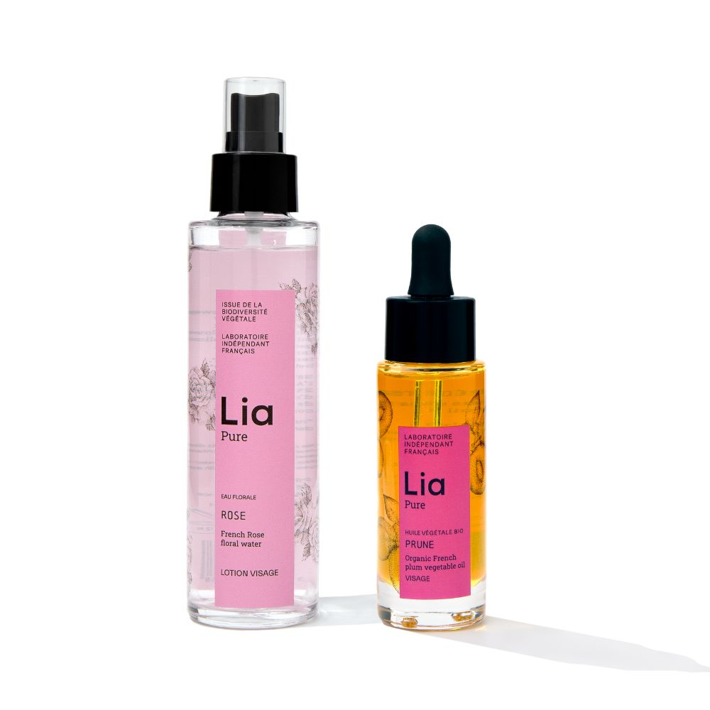 photo duo pour les 1eres ides : huile de prune et eau florale de rose