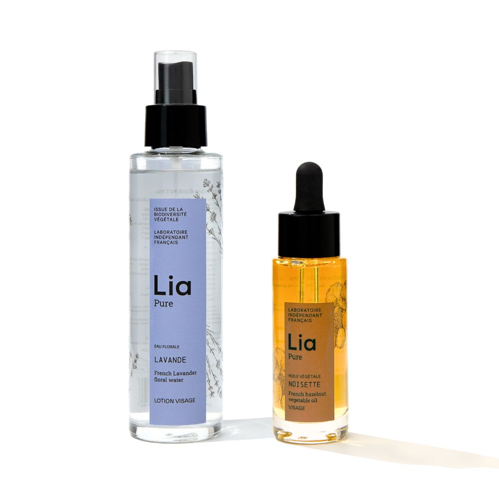 photo du duo pure peaux mixtes à grasses avec hydrolat lavande et huile de noisette