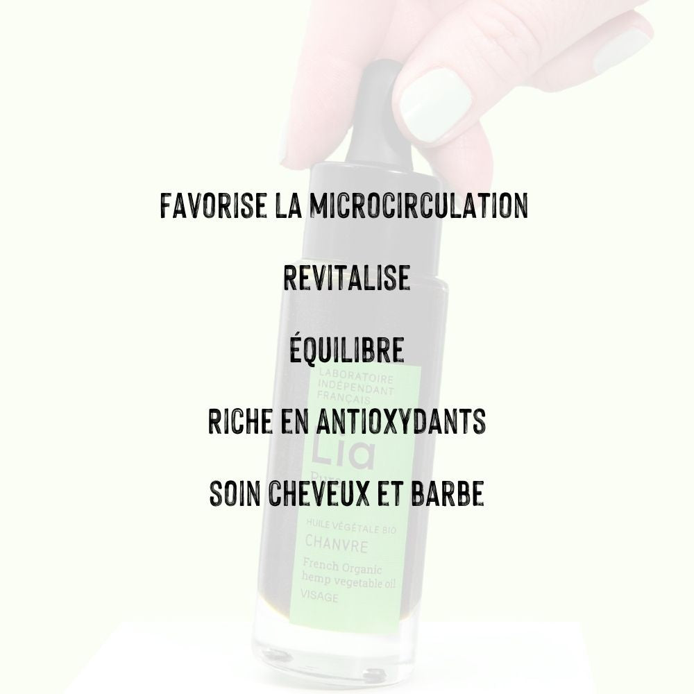 le chanvre a des bienfaits de microcirculation, elle est riche en antioxydants et idéale pour la barbe, les cheveux et la peau