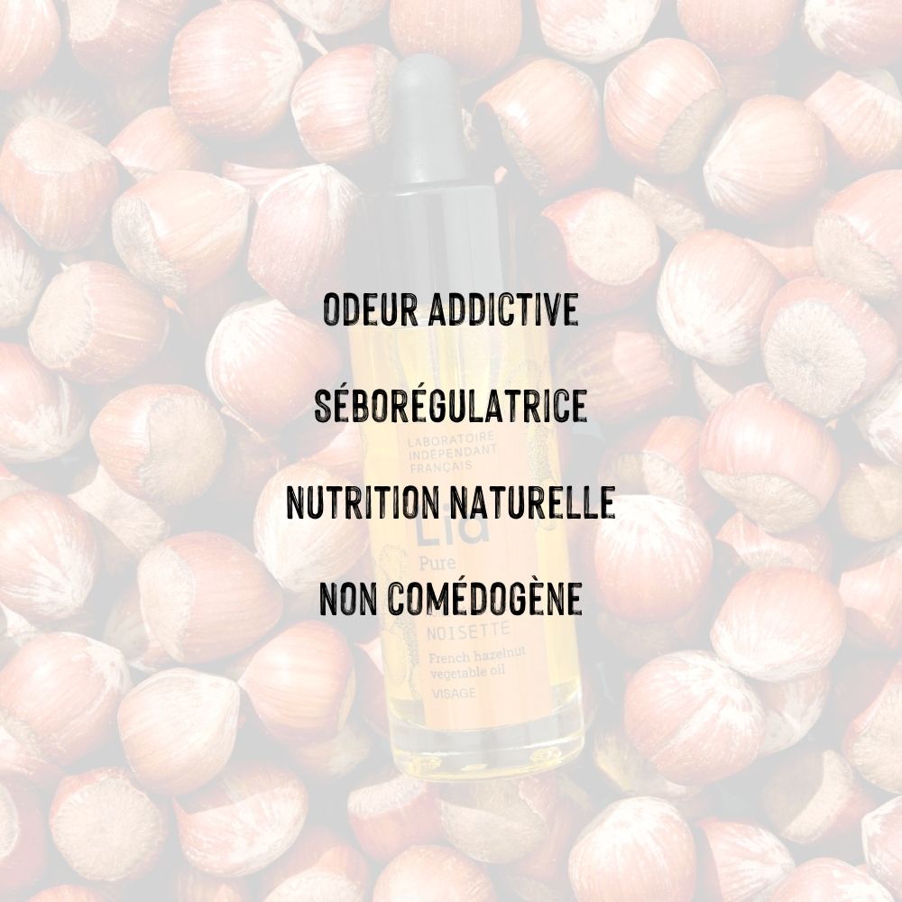 huile de noisette, nutrition naturelle, non comédogène, odeur addictive. LIA Cosmétiques