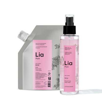 photo flacon et recharge eau florale de rose bio Lia Cosmétiques