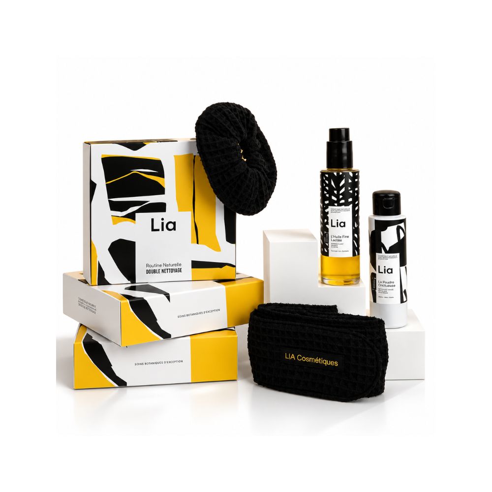 coffret présentant le double nettoyage, le bandeau de soin et le chouchou anti-éclaboussure